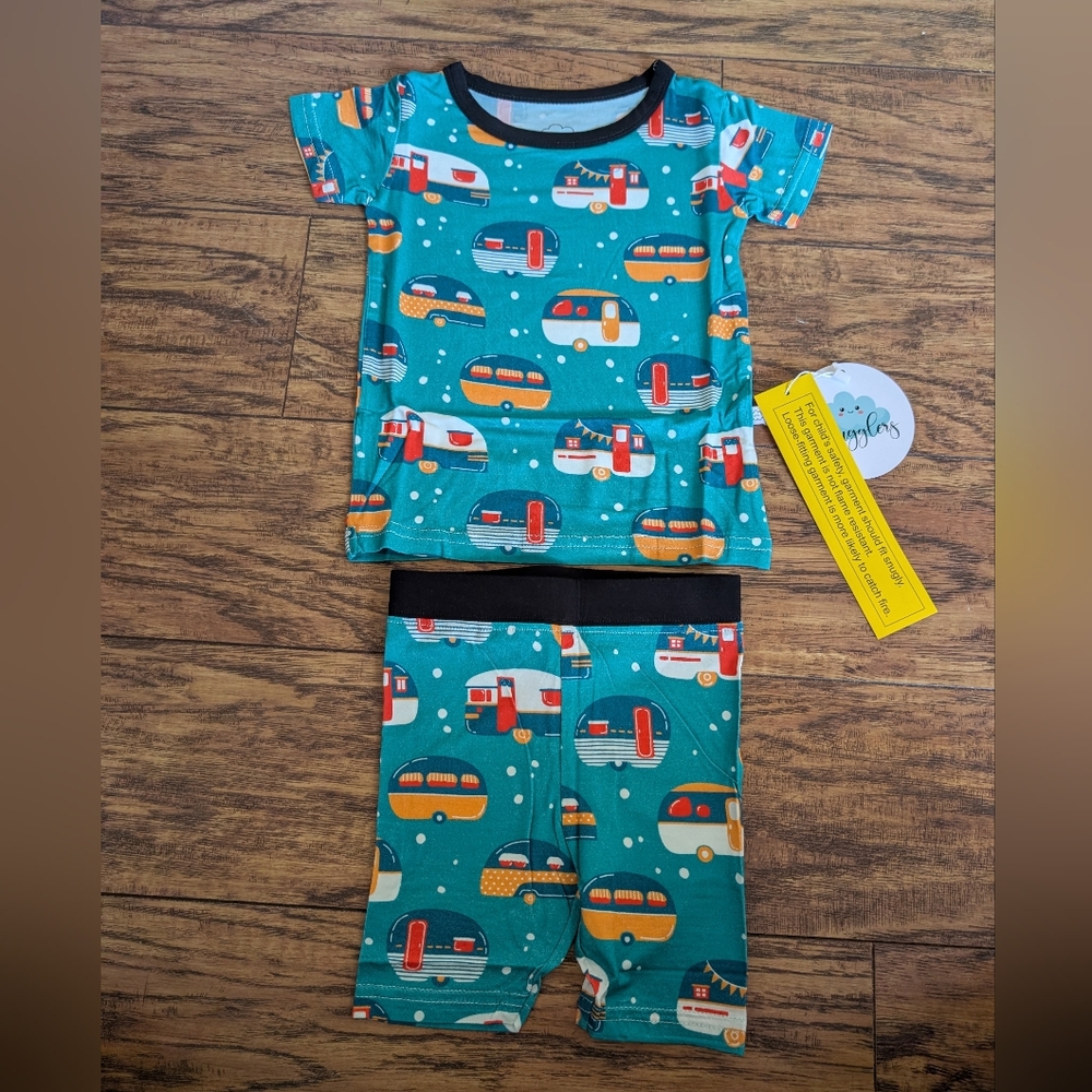 NWT Bamboo Blue Camper Print 2‎ Piece Short Pajama Set